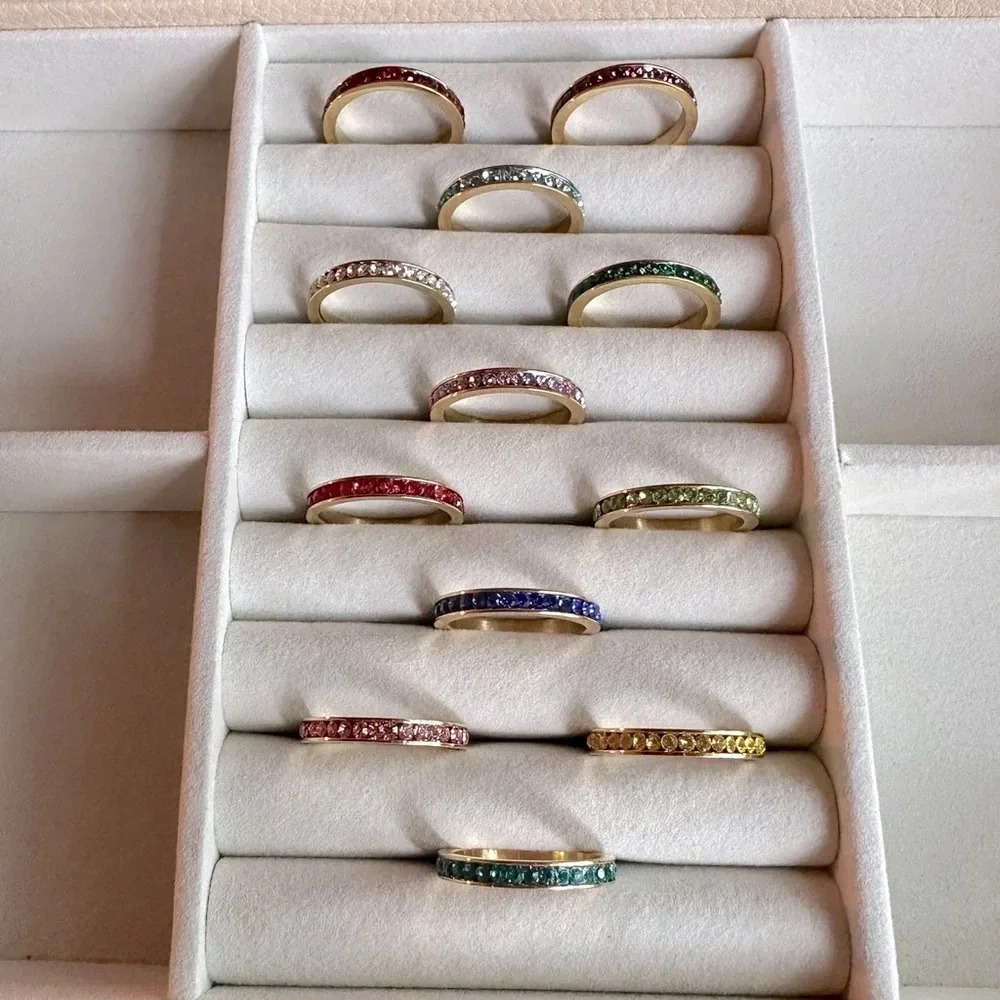Purple Amethyst Colored CZ 18k Gold Stainless Steel Eternity Band Ring February - Picture 6 of 9